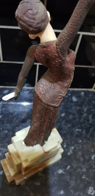 ART DECO,  CAST BRONZE DANCING LADY FIGURE,  SOLID ONYX BASE 8