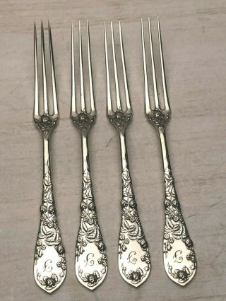 Antique Durgin Sterling Silver Set Of 4 Strawberry Forks 4.  75 ",
