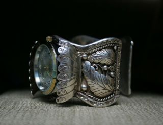 Huge Vintage Native American Navajo Sterling Turquoise Coral Watch Bracelet 5