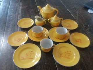 Vintage 16 Piece Childs Yellow China Tea Set Toy Dishes Made In Japan