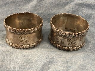 Pair Vintage,  Early Tiffany And Co Sterling Napkin Rings Initials Scrolled Fancy