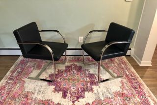 Mcm Mies Van Der Rohe Brno Style Cantilever Flat Bar Chrome Chairs
