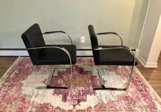 MCM Mies Van Der Rohe BRNO Style Cantilever Flat Bar Chrome Chairs 4