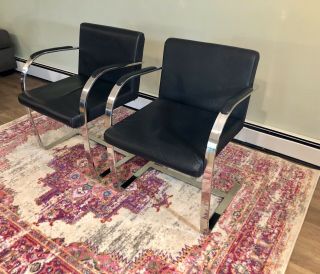 MCM Mies Van Der Rohe BRNO Style Cantilever Flat Bar Chrome Chairs 7