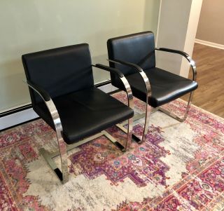 MCM Mies Van Der Rohe BRNO Style Cantilever Flat Bar Chrome Chairs 8