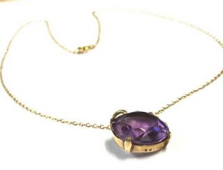 Vintage 9ct Gold Claw Set Large Amethyst Pendant & 16” Chain Necklace Gift Boxed