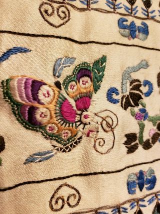 Antique Qing Dynasty Chinese Silk Embroidered Panel Sleeve Cuff Bat Butterfly 3