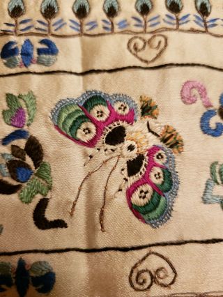 Antique Qing Dynasty Chinese Silk Embroidered Panel Sleeve Cuff Bat Butterfly 5