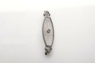 Antique 1920s Camphor Glass Diamond 14k White Gold Brooch Pin Rare