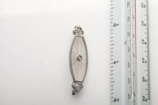 Antique 1920s Camphor Glass Diamond 14k White Gold BROOCH PIN Rare 2