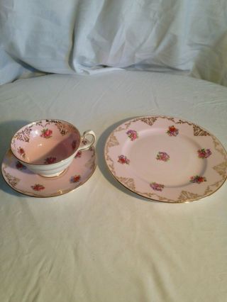 Vintage Grosvenor Bone China England B267 Pink Floral Tea Cup,  Saucer,  & Plate