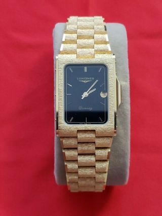 Vintage Gents Gold Tone Longines Quartz Date Dress Watch With Link Bracelet.