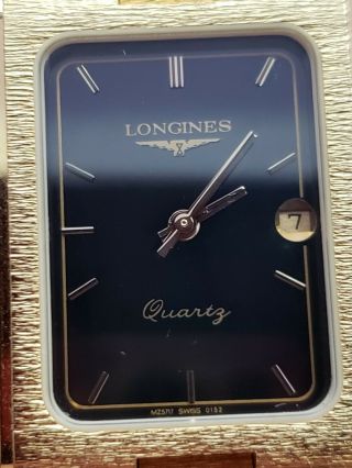 vintage Gents gold tone Longines quartz date dress watch with link bracelet. 2