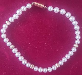 Antique Vintage Lovely Pearl Bracelet And Gold Beads 9 Carat Gold Clasp