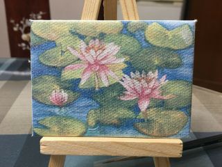 Aceo Hand Painting Oil Painting On Canvas - Lotus By Chi Lok
