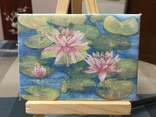 Aceo Hand painting Oil painting on canvas - Lotus by Chi Lok 2