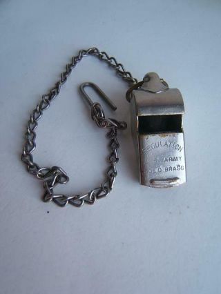 Vintage Ww2 Era U.  S.  Army Brass Regulation Whistle W/ Chain
