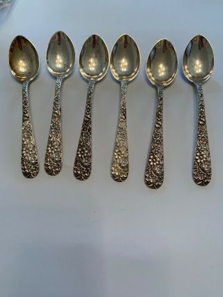 Set Of 6 - S.  Kirk & Son Sterling Silver Demitasse Spoons - Repousse Pattern