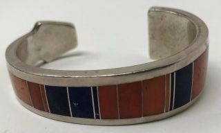 Vintage Ray Tracey Knifewing Sterling Silver Inlay Coral Shell Lapis Bracelet