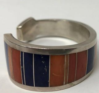 Vintage Ray Tracey Knifewing Sterling Silver Inlay Coral Shell Lapis Bracelet 3