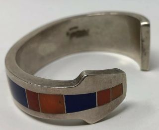 Vintage Ray Tracey Knifewing Sterling Silver Inlay Coral Shell Lapis Bracelet 4