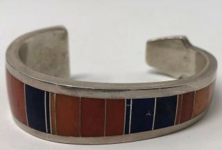 Vintage Ray Tracey Knifewing Sterling Silver Inlay Coral Shell Lapis Bracelet 6