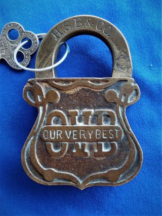 Hsb Co Antique Ovb - Our Very Best - Pin Tumbler Advertising Lock Padlock W Key