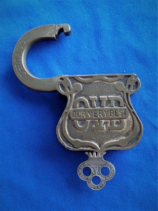 HSB CO antique OVB - OUR VERY BEST - PIN TUMBLER advertising lock padlock w key 2