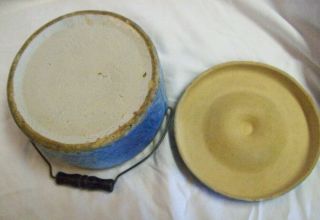 Antique Blue Stoneware Butter Crock with Lid - 2