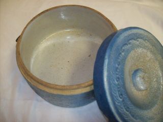 Antique Blue Stoneware Butter Crock with Lid - 3