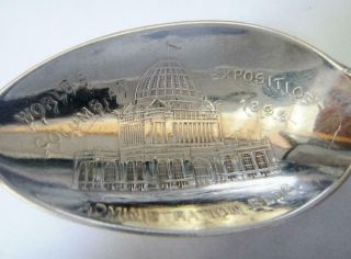 Antique Sterling Silver Souvenir Spoon,  Full Size,  Columbian World ' s Fair 1892 - 3 4