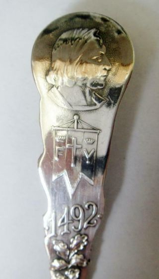 Antique Sterling Silver Souvenir Spoon,  Full Size,  Columbian World ' s Fair 1892 - 3 8