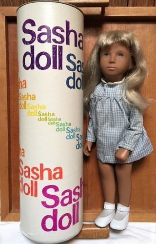 Vntg Early Blonde Sasha Doll 107 Gingham Outfit W/crayon Tube Stand Lovely