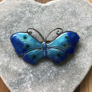 Vintage Sterling Silver Blue Enamel Butterfly Brooch