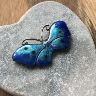 Vintage Sterling Silver Blue Enamel Butterfly Brooch 2