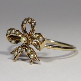 Victorian 10k Gold Seed Pearl Bow Ring Stick Pin Conversion Piece (rl1610c)