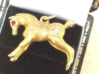 Heavy Solid Antique/vintage 9ct Yellow Gold & Ruby Horse Pendant/charm 4.  86grams
