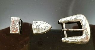 Vintage - Sterling Silver Belt Buckle,  Keeper & Tip Set