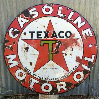 Vintage Porcelain Texaco Logo Sign 42” Round Texas Company Usa