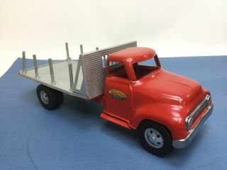 1955 Vintage TONKA Red Ford Toy Lumber Delivery Truck Flatbed Interchangable 2