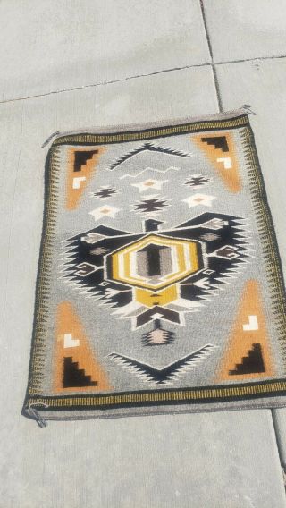 Vintage Navajo Native American Indian pictoral Saddle Blanket Rug 26 by 36 3