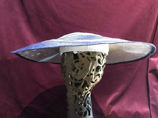 Vintage Straw Hat Saucer Blue White Church Carina Gatto 80’s 1980 6