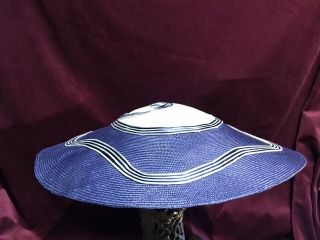 Vintage Straw Hat Saucer Blue White Church Carina Gatto 80’s 1980 7