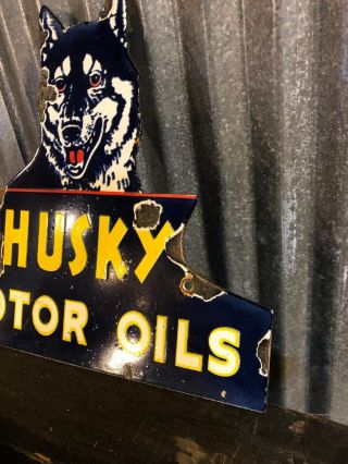 Vintage Husky Oils Gas Pump Porcelain Sign Shell Gulf Texaco Antique Oil Can Old 2