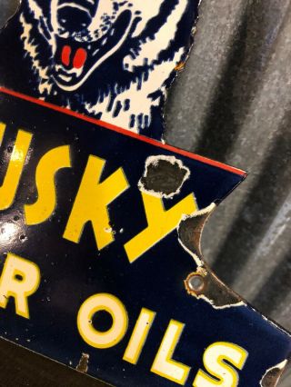 Vintage Husky Oils Gas Pump Porcelain Sign Shell Gulf Texaco Antique Oil Can Old 6