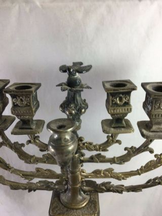 Impressive antique Norblin Polish Judaica brass chanukah menorah candle holder 2