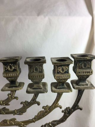 Impressive antique Norblin Polish Judaica brass chanukah menorah candle holder 3