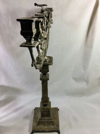 Impressive antique Norblin Polish Judaica brass chanukah menorah candle holder 5