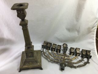 Impressive antique Norblin Polish Judaica brass chanukah menorah candle holder 9
