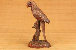Chinese Old Boxwood Handwork Parrot Bird Statue Figure Collectable Decoration